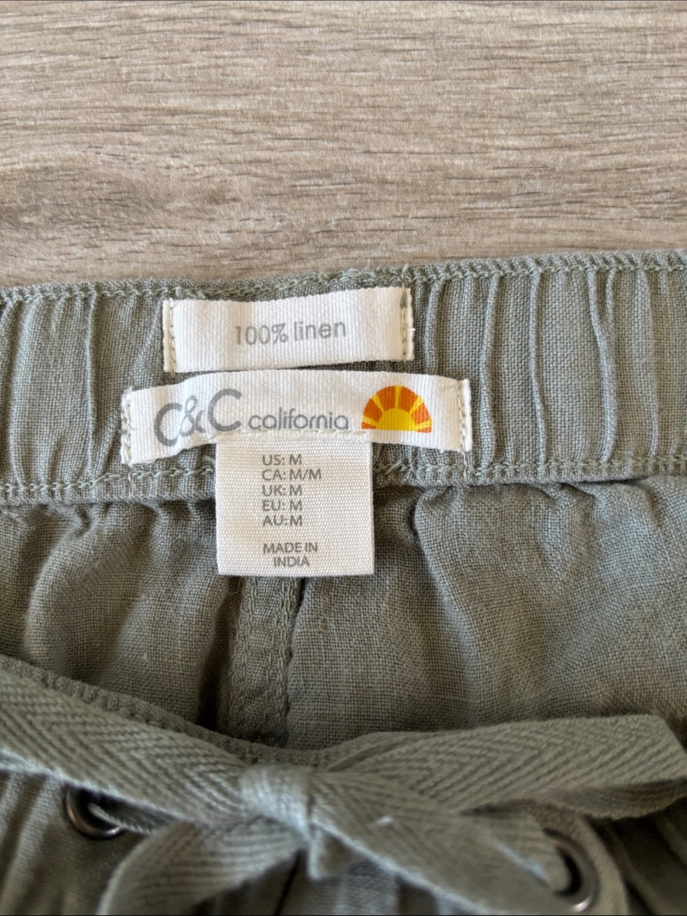 C & C California Green Wash Linen Jogger Pants With Pockets Size Medium - Picture 4 of 10